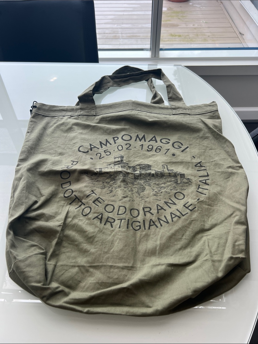 Campomaggi Olive Canvas Duffel Tote with Logo Print